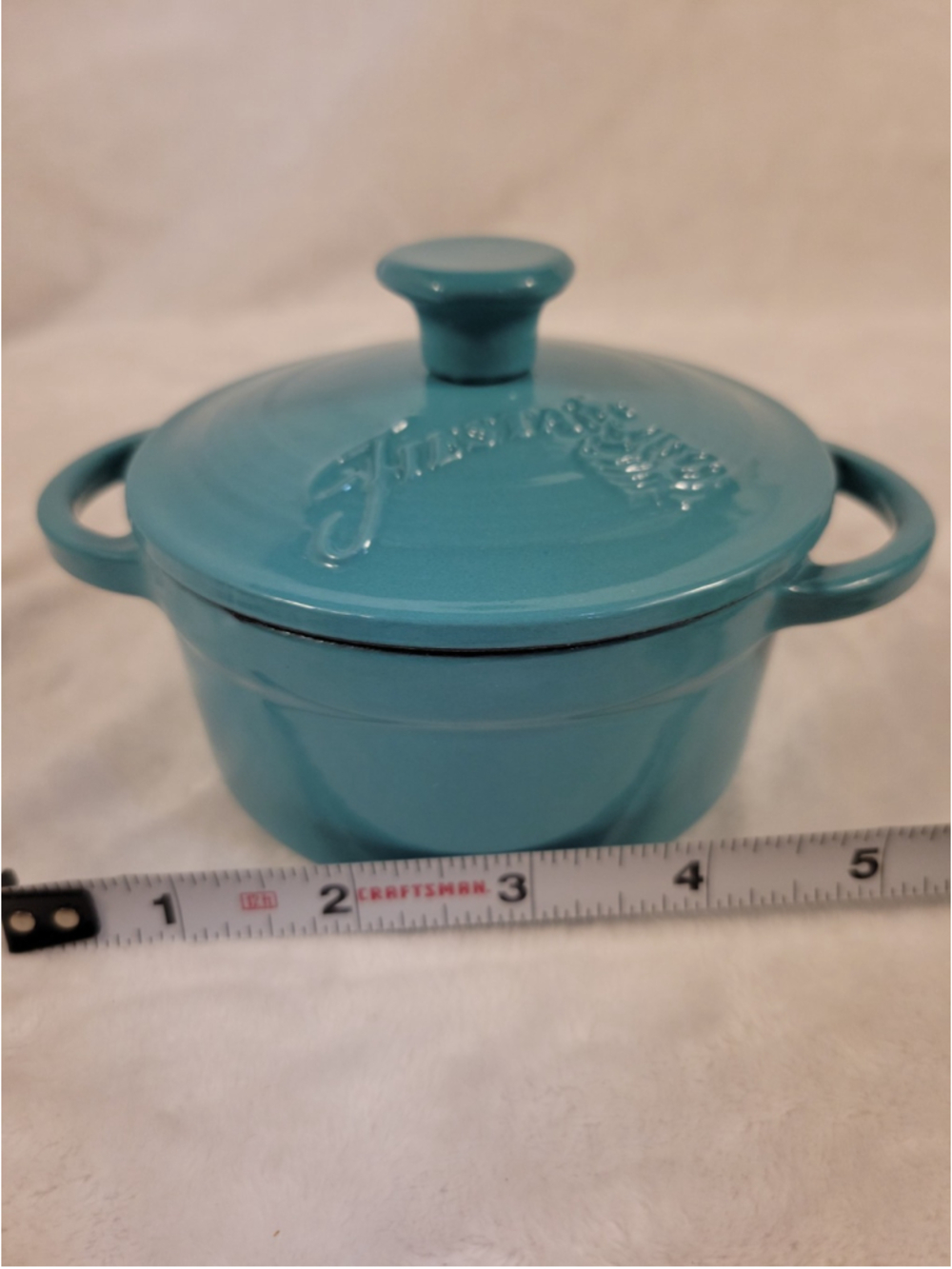 Fiesta Enameled Cast Iron Mini Dutch Oven Casserole Turquoise 0.35qt RETIRED - Picture 10 of 10